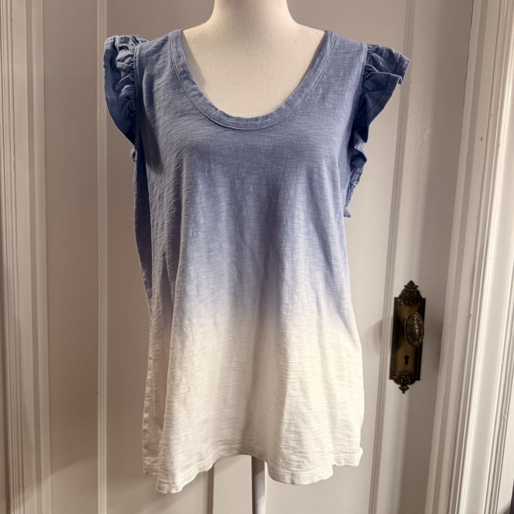 Universal Thread Blue and White Gradient Tank Top Ruffle Cap Sleeve Ombre Sz L